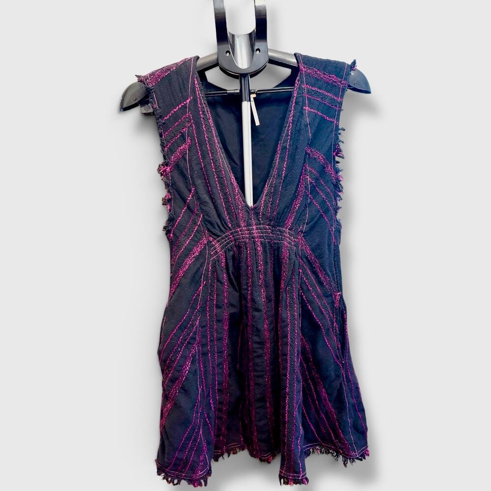 Free People Cactus Flower Mini Dress XS Black Magenta Boho Indie Sleaze